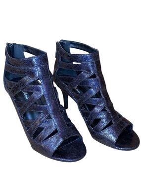 MICHAEL ANTONIO Strappy Gladiator Dress Sandals 3” Stiletto Heel Black SZ 7-1/2”